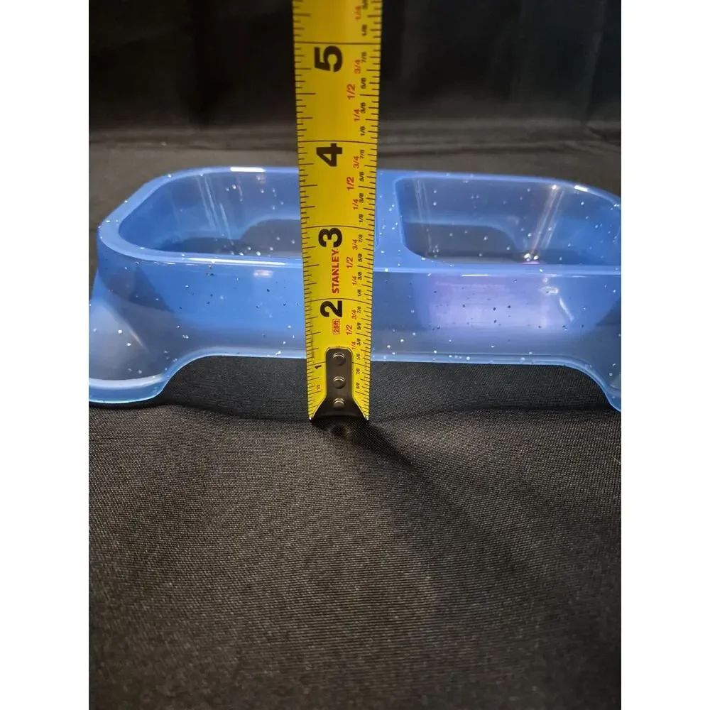 Divided Bowl Blue Non-Skid Food & Water Pet Cat Dog Bowl 16oz Divided Dish